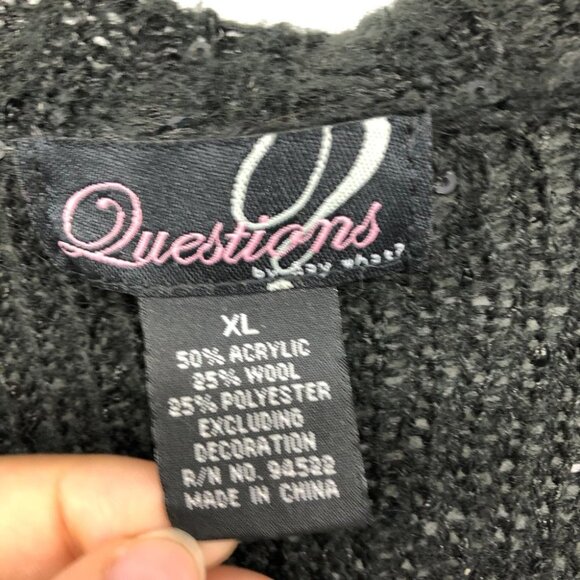 Questions brand Black & Grey Striped Sparkle Sequin Glitter Buttoned Cardigan XL - Picture 3 of 13